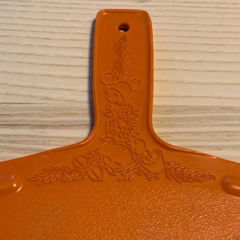 Vintage MCM Mushroom Orange Plastic Cutting Board Veggie Fruit Design Farm House